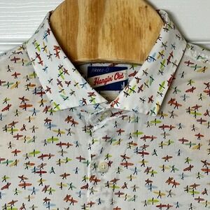 Johnnie-O Hangin' Out Surfer Print Short Sleeve Button Down Shirt Mens XL White